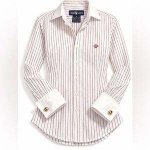 Ralph Lauren Women’s Striped Cotton Dress Shirt Cufflink French Cuffs Size 8